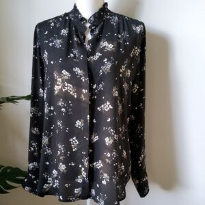 H&M Black Floral Print Blouse